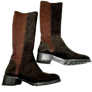 DONALD J PILNER Womens size 6 Brown Boxer Suede Leather Tall Chunky Riding Boots